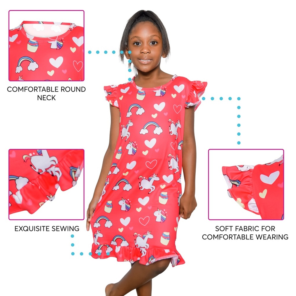 NEW Girls Nightgowns, Unicorn Princess Pajama Dresses for Girls Sleepwear 8-9Y - Picture 2 of 4